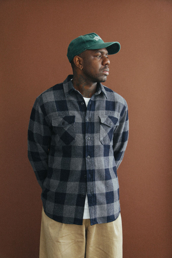 Men’s Japanese Indigo Check Flannel Shirt (Grey)