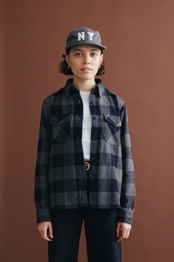 Women’s Japanese Indigo Check Flannel Shirt (Grey)