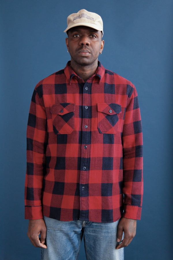 Men’s Japanese Indigo Check Flannel Shirt (Red)