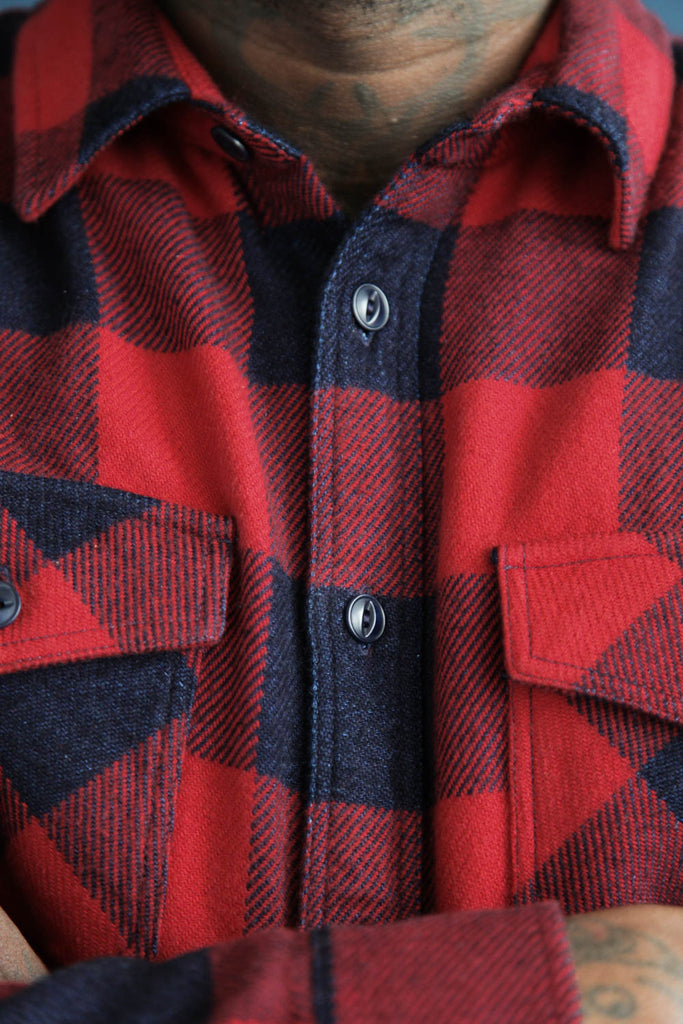 main Men’s Japanese Indigo Check Flannel Shirt (Red)