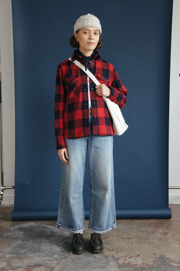 Women’s Japanese Indigo Check Flannel Shirt (Red)