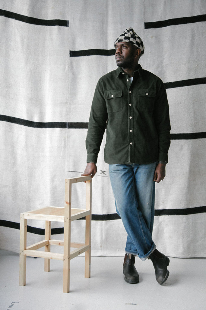 main Men’s French Corduroy Workshirt - Pine Green
