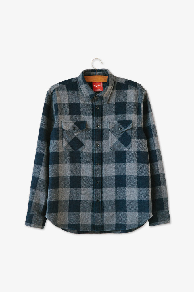 main Men’s Japanese Indigo Check Flannel Shirt (Grey)
