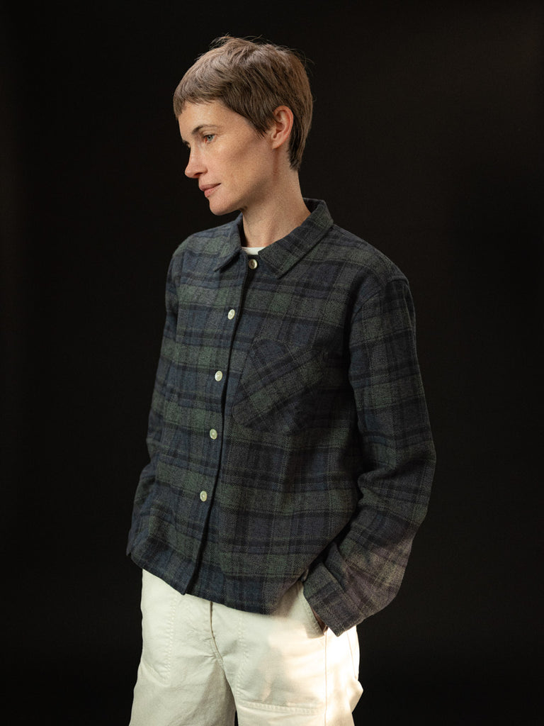 main WOMEN'S NAVY CHECK EASY SHIRT