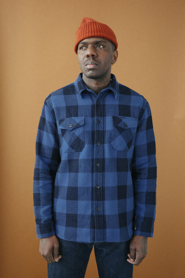 Men’s Japanese Indigo Check Flannel Shirt (Blue)