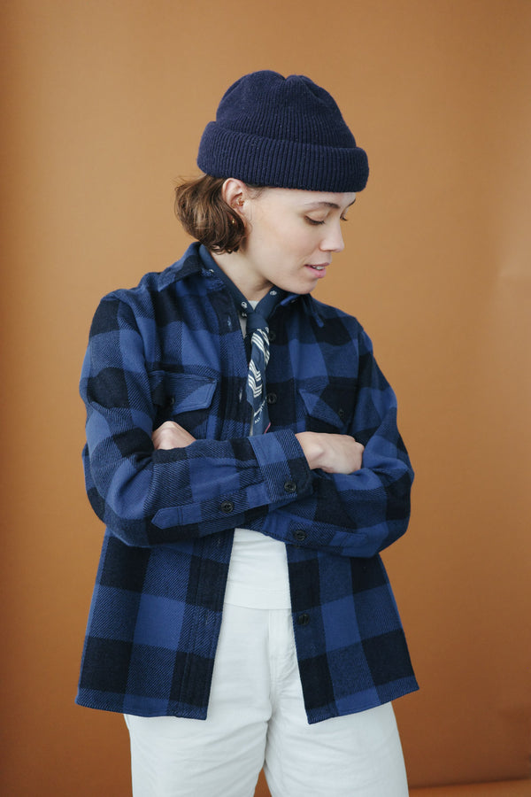 Women’s Japanese Indigo Check Flannel Shirt (Blue)