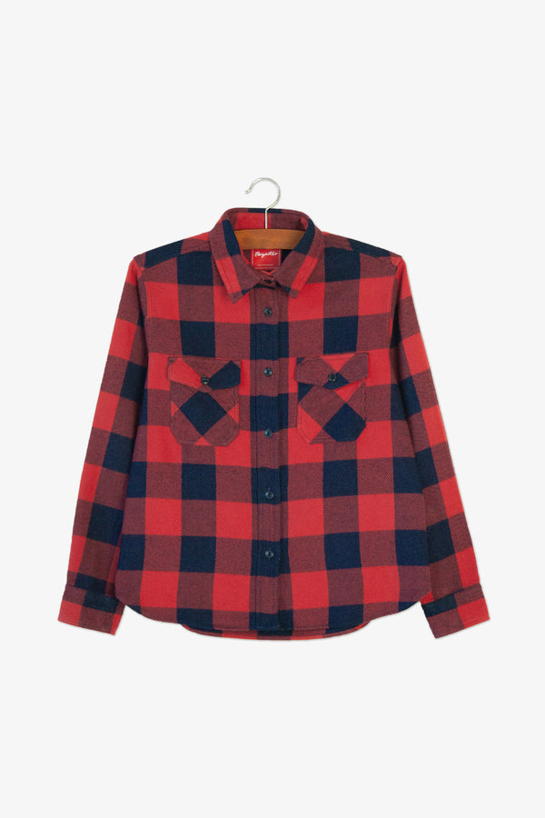 Women’s Japanese Indigo Check Flannel Shirt (Red)